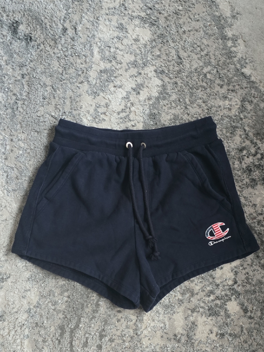Champion Navy Blue Women's Athletic Drawstring Shorts with Logo Patch